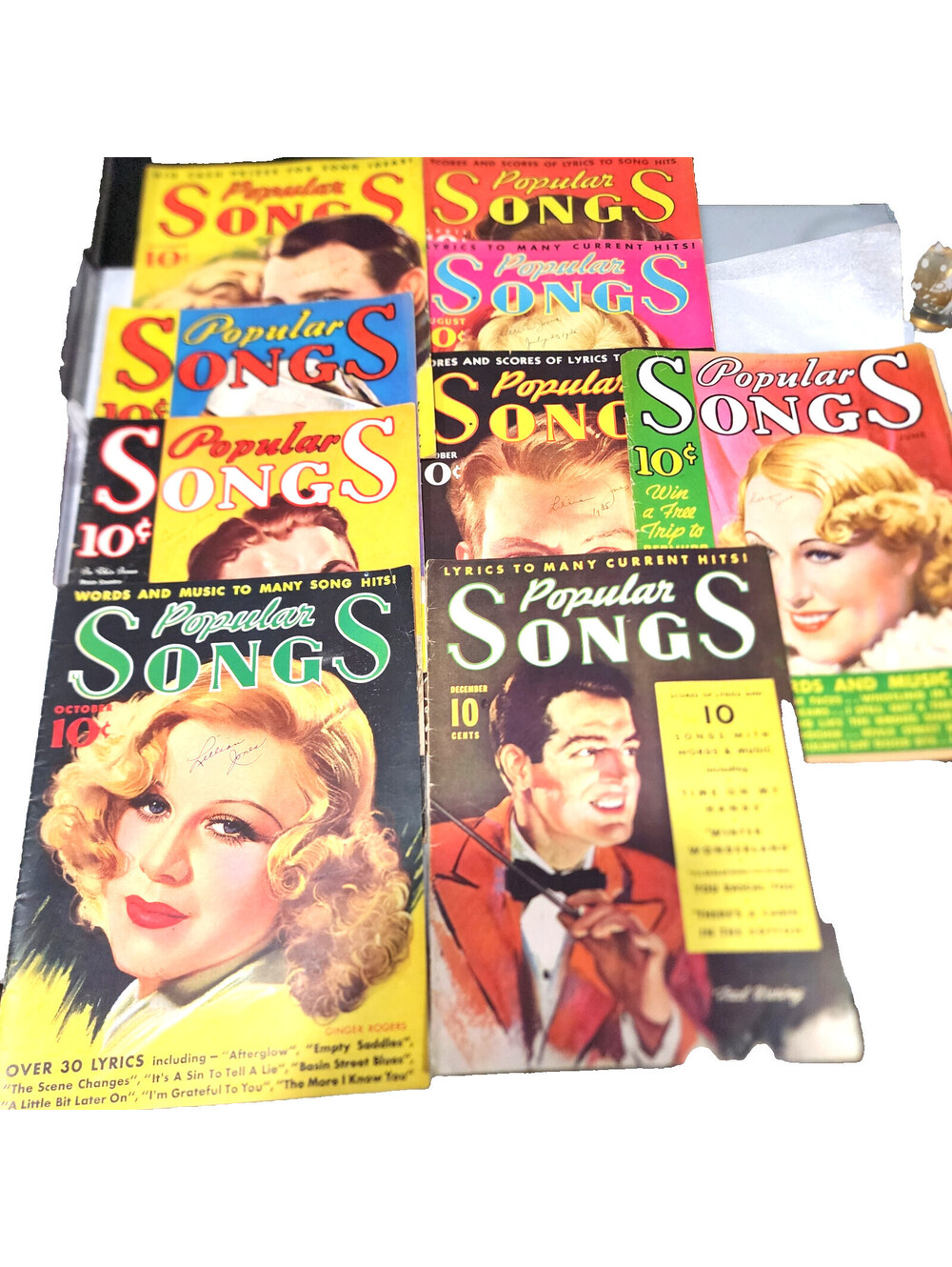 Vtg Lot of 9 Popular Songs Magazines 1934-1936 Vol. 1 No. 1 Mae West Bing Crosby